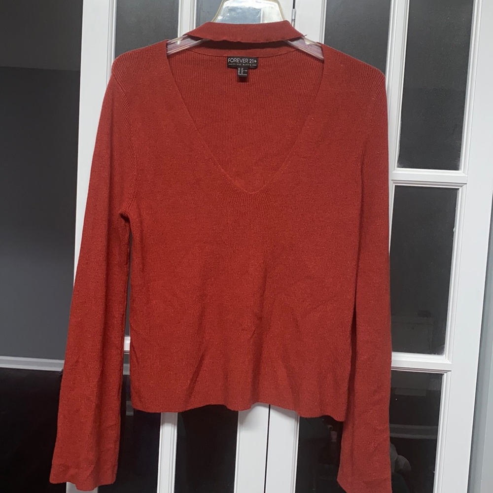 Rust Orange Wide V Neck Sweater Plus Size 2X